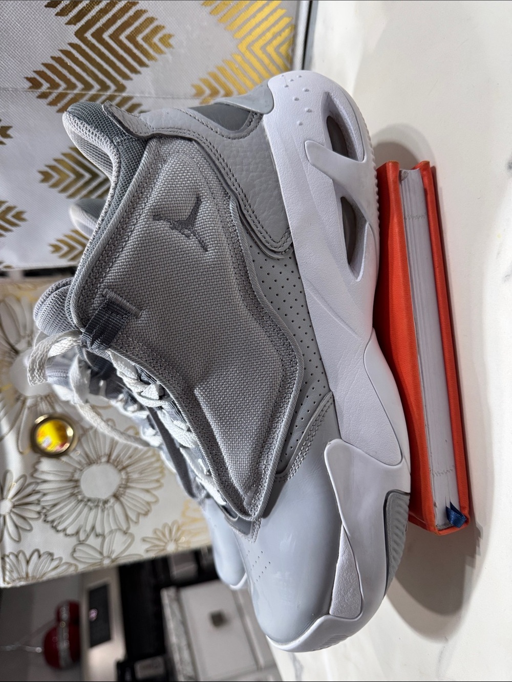 Jordan Max Aura 4 Mid Wolf Gray and White High-Top Sneakers with Jumpman